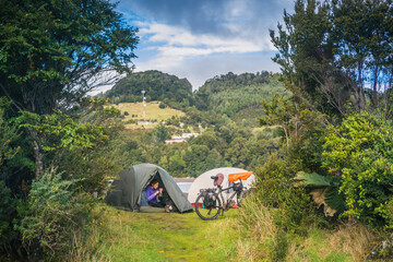 Chaitén / Los Lagos / Chile - 05/03/2018: Camping at Santa Barbara beach by the Carretera Austral...