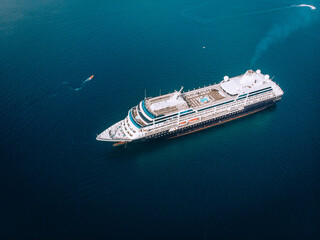 Large Cruise ship sailing across The Andaman sea - Aerial image. Beautiful  sea landscape