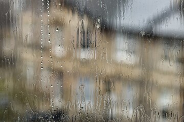 Fototapeta Deszcz spływajacy po szybie okna obraz