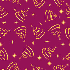 Christmas seamless pattern. Vector pattern with Christmas tree and stars on an pink background. For design of fabrics, packaging and wallpapers.