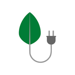 Green leaf and plug icon isolated on white background.