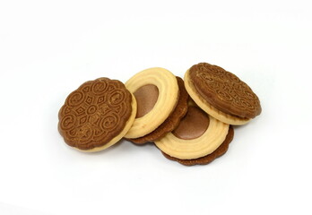 Sweet Biscuits with chocolate filling isolated on white background