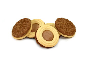 Sweet Biscuits with chocolate filling isolated on white background