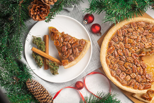 Christmas Cannabis Pecan Pie. Festive Cannabis Holiday Vibes.