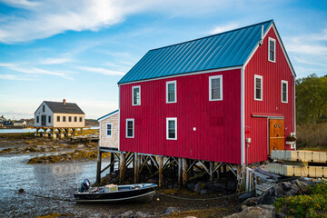 View of the houses in Cape Porpoise, Maine USA