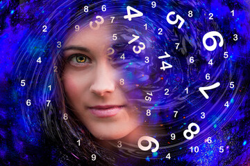 Girl's face and cosmic numerology
