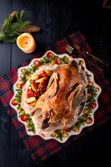 Festive celebration roasted turkey for Thanksgiving or Christmas, baked Turkey for thanksgiving