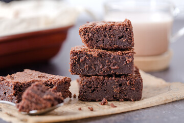 Brownie stack, chocolate cake on paper, sweet content