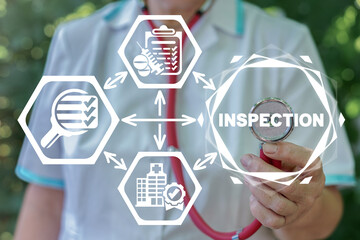 Inspection Medical Pharmaceutical Concept. Hospital Pharmacy Inspecting Quality. Checkup Medicine...