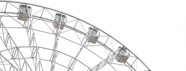 Modern white Ferris wheel in the central park against sky. Entertainment, attraction, amusement park, minimal concept. Banner.