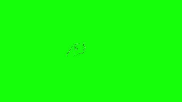 Girl and horse in one line. Black line animation on green background