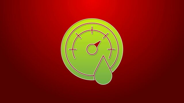 Green line Sauna thermometer icon isolated on red background. Sauna and bath equipment. 4K Video motion graphic animation