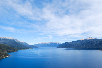 
lake of Argentine Patagonia. lake with mountains in the background and a big sky.