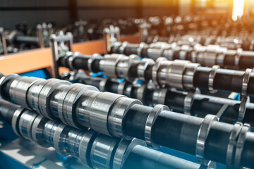 Fototapeta premium equipment and modern production line of rolling metal roofing profile sheets