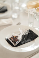 Table set for an event party or wedding reception.