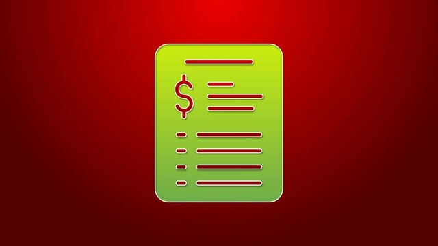 Green line Grooming salon price list icon isolated on red background. 4K Video motion graphic animation