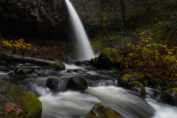 Beautiful waterfall and creek in the magical Columbia River Gorge, Oregon