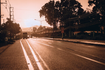 City road in the sunset. City landscape