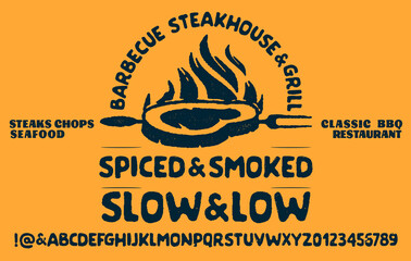 Hand drawn vintage retro font. Outdoor advertising of American restaurants and eateries inspired typeface. Textured unique brush script style alphabet.