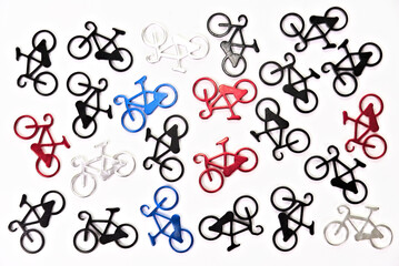 Little colorful bicycles on a white background.