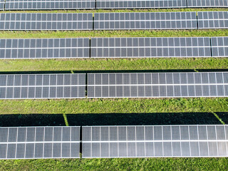 Solar panels top view. View from above of solar panels in the field