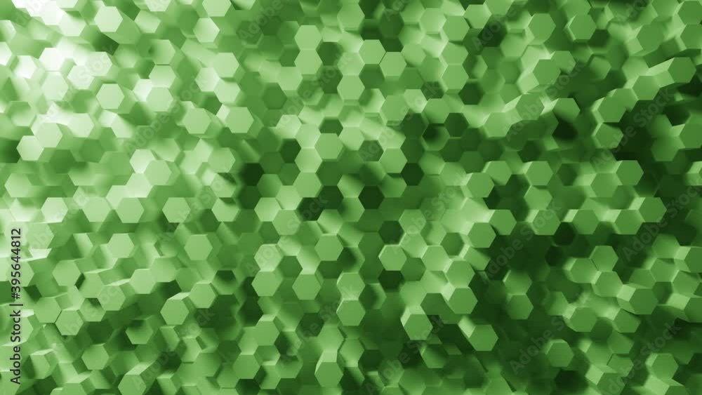 Poster green hexagonal bars pattern, looping abstract 3d animation