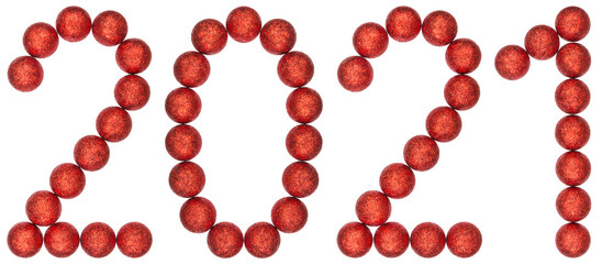 Numeral 2021 from decorative balls, isolated on white background