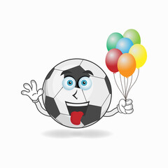 Soccer Ball mascot character holding a balloon. vector illustration