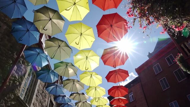 Lot of Umbrellas in Petit Champlain street Quebec city