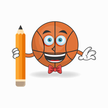 Basketball mascot character holding a pencil. vector illustration