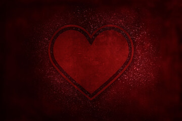 Valentine's Day background of shining red heart on dark red vintage background