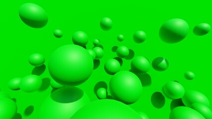 Abstract green background of green balls in space 3d render