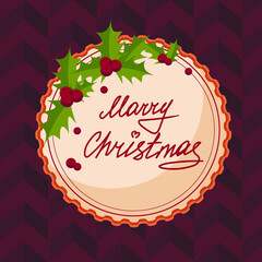 Christmas cake on red background