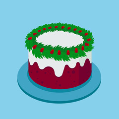 Christmas cake with green wreath