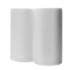 Rolls of paper tissues on white background