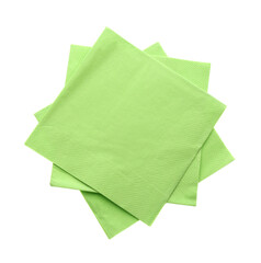 Green clean paper tissues on white background, top view