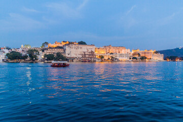 Eveing view of City palace in Udaipur, Rajasthan state, India