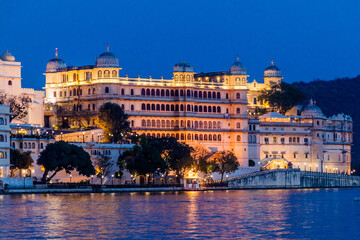 Night view of  City palace in Udaipur, India
