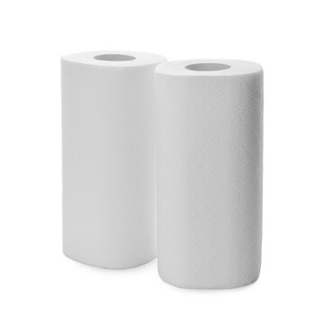 Rolls of paper tissues on white background