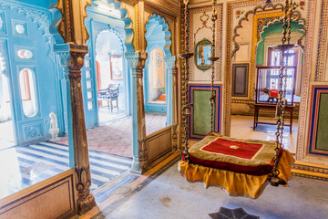 UDAIPUR, INDIA - FEBRUARY 12, 2017: Interior of the city palace in Udaipur, India