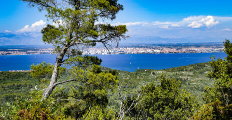 Adriatic Sea with the city of Zadar and the Velebit Mountains in the background