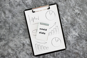 life after the covid-19 virus pandemic, clipboard with graph and Covid Stats text