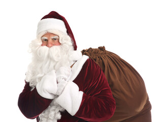 Santa Claus with sack on white background