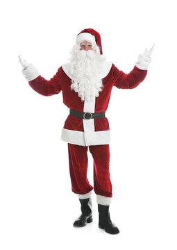 Full length portrait of Santa Claus on white background