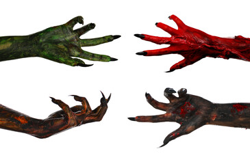 Collage with photos of scary monsters on white background, closeup. Halloween character