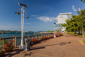 Fototapeta na wymiar View of Waterfront Esplanade in Kota Kinabalu, Sabah, Malaysia