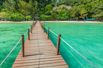 Wooden pier at Gaya Island in Tunku Abdul Rahman National Park, Sabah, Malaysia