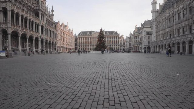 Christmas tree on the Grand Square (The Grand place) of Brussels, Belgium. European capital decoration for the Christmas holiday