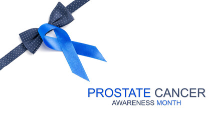 Blue ribbon cancer. Awareness prostate cancer of men health in November. Blue ribbon, fashion...