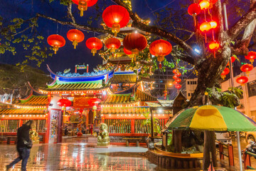 Obraz premium Night view of Tua Pek Kong Temple in Sibu, Sarawak, Malaysia